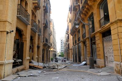 epa08584748 Damaged shops in the aftermath of a massive explosion in downtown Beirut, Lebanon, 05 August 2020. According to media reports, at least 100 people were killed and more than 4,000 were injured after an explosion, caused by over 2,500 tonnes of ammonium nitrate stored in a warehouse, devastated the port area on 04 August.  EPA/WAEL HAMZEH