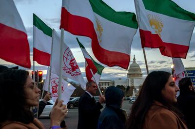 Protesters march past the US Capitol during a rally and vigil in solidarity with anti-regime demonstrations in Iran. AP