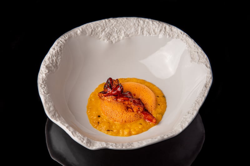 Experiential dining and experimental dishes are par for the course in many Michelin-starred restaurants. Seen here, charred lobster tail with pickled tomato and corn curry at Tresind Studio. Photo: Tresind Studio