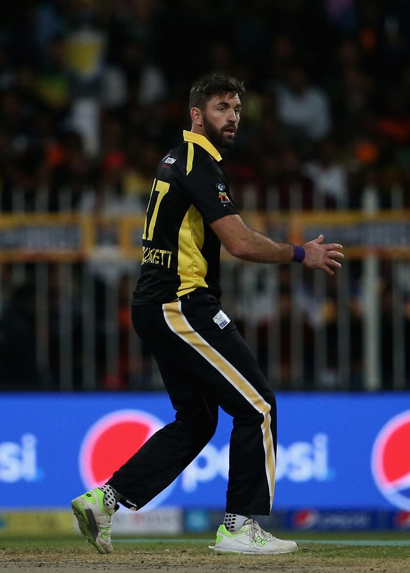 Liam Plunkett of Kerela Kings reacts during the T10 League match against Bengal Tigers. Francois Nel/Getty Images