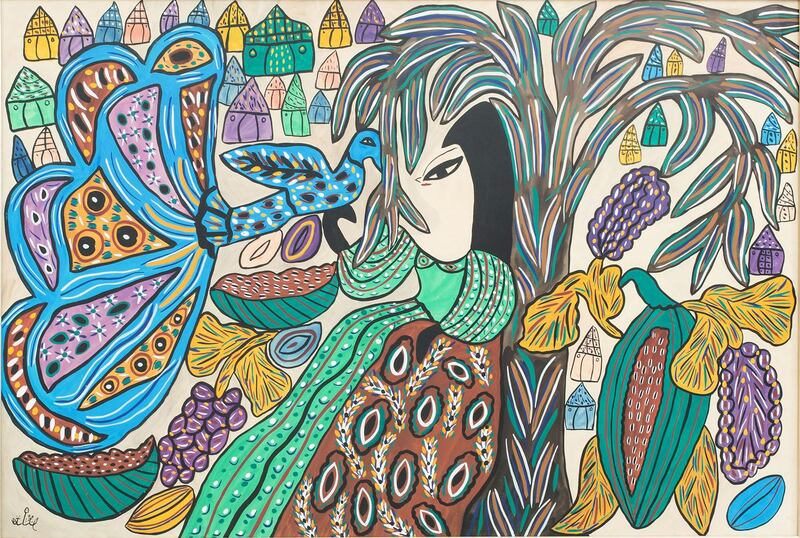 'Woman and peacock' (1973) by Baya. lmarsa Gallery, Tunis-Dubai