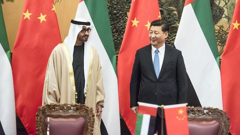 Sheikh Mohammed bin Zayed meets Chinese President Xi Jinping at the Great Hall of the People in Beijing in December 2015. AFP
