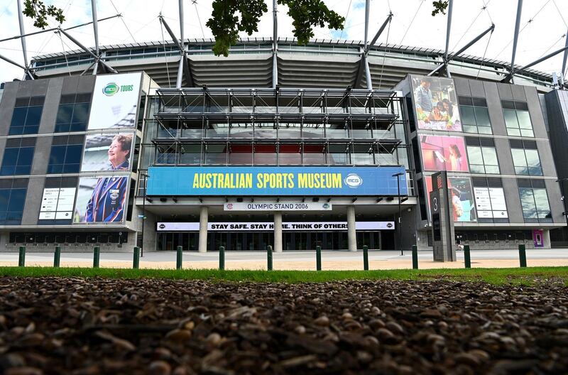 MELBOURNE, AUSTRALIA - APRIL 25: A view of the exterior of the Melbourne Cricket Ground on April 25, 2020 in Melbourne, Australia. The MCG remains closed to the public on ANZAC Day as a result of the Covid-19 Pandemic and AFL season postponement. The stadium is usually at or near capacity on ANZAC Day, hosting the traditional AFL match between the Essendon Bombers and the Collingwood Magpies. (Photo by Quinn Rooney/Getty Images)