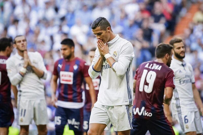 Cristiano Ronaldo could not inspire Real Madrid to victory as a 1-1 draw against Eibar leaves the club winless from their past four matches. Emilio Naranjo / EPA