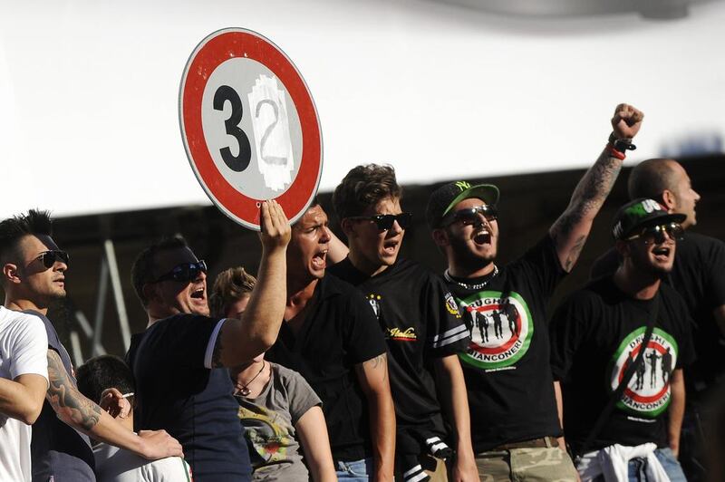 Juventus fans gather and shout in central Piazza San Carlo square to celebrate their Serie A title. Giorgio Perottino / Reuters / May 4, 2014