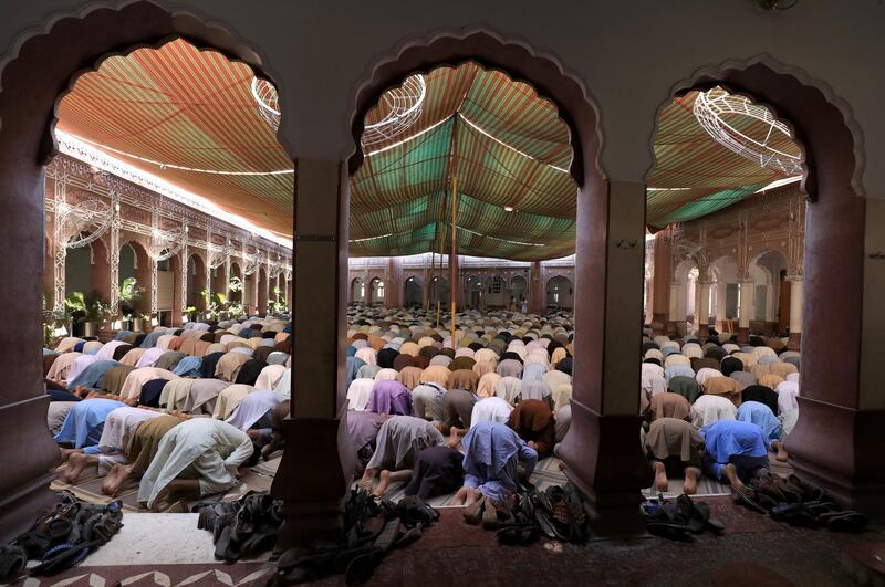Muslims offer prayers on the first Friday of the fasting month of Ramadan at Sunehri mosque, in Peshawar, Pakistan. REUTERS