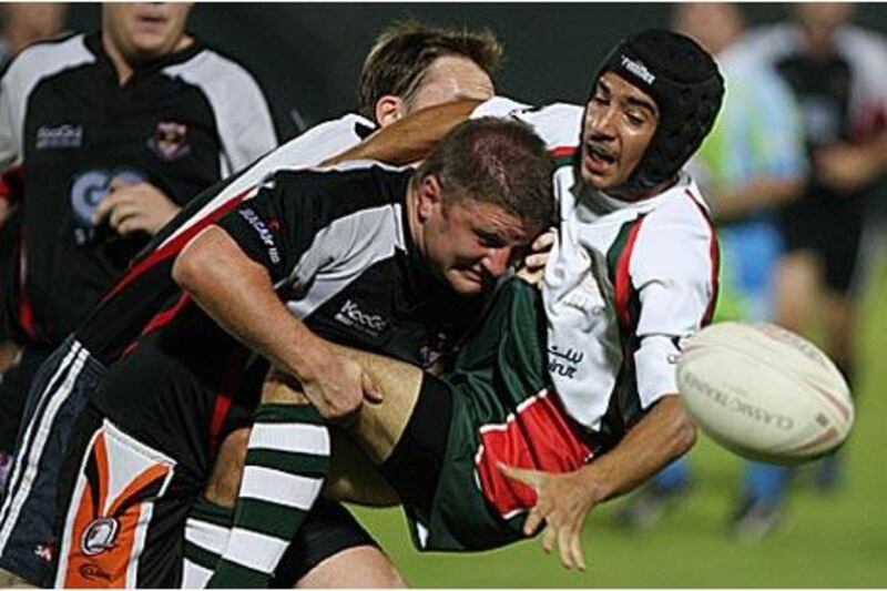 The UAE Falcons, in action above against Lebanon last month, play Saddleworth Rangers tonight.