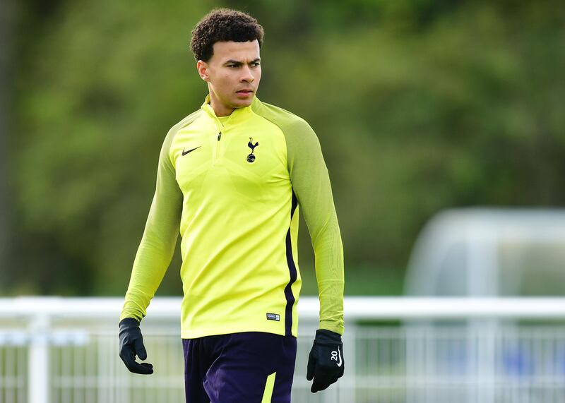 ENFIELD, ENGLAND - OCTOBER 31: Dele Alli of Tottenham Hotspur trains during a Tottenham Hotspur training session ahead of their UEFA Champions League Group H match against Real Madrid on October 31, 2017 in Enfield, England. (Photo by Alex Broadway/Getty Images)
