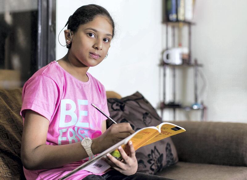 Dubai, United Arab Emirates, December 15, 2017:    Fathma Saleh, 9, at her families flat in the Bur Dubai area of Dubai on December 15, 2017. Christopher Pike / The National

Reporter: Shareena Al Nuwais
Section: News