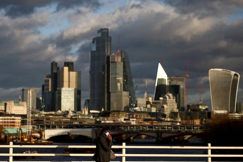 The view of the City of London financial district from Waterloo Bridge. Reuters