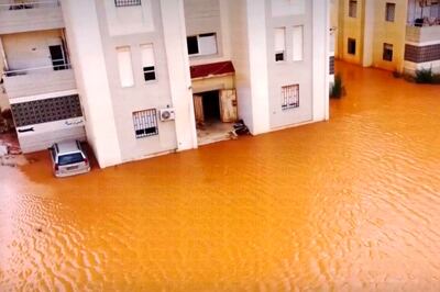 Flooded streets after Storm Daniel in Marj, Libya. AP