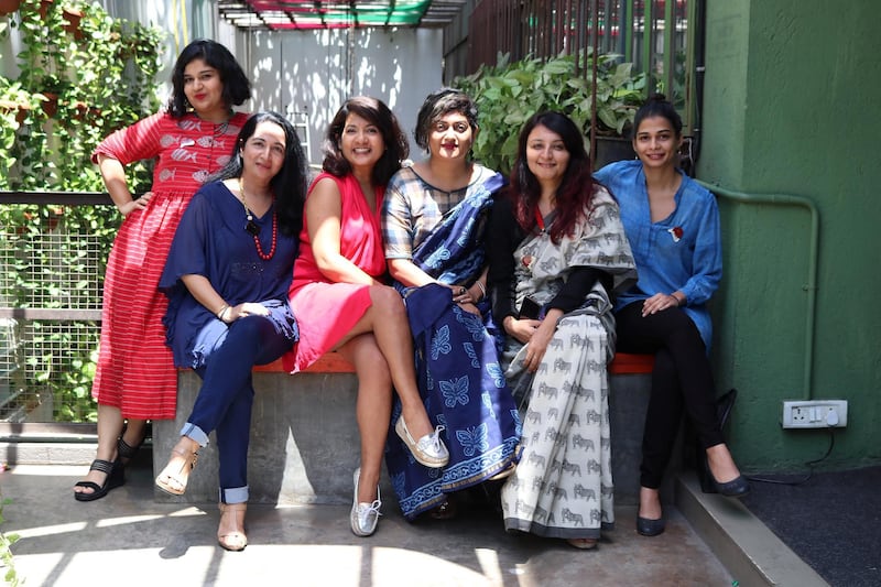 Left to right: Nikita Deshpande, Kiran Manral, Ruchika Roy, Sukanya Venkatraghavan, Sejal Mehta, Tashan Mehta (all authors in Magical Women) at a reading event for Broke Bibliophiles Mumbai Chapter. Nikita Deshpande