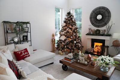 Chiara Saadi's festive Arabian Ranches home in Dubai, complete with 2.7-metre-tall Christmas tree. Pawan Singh / The National 