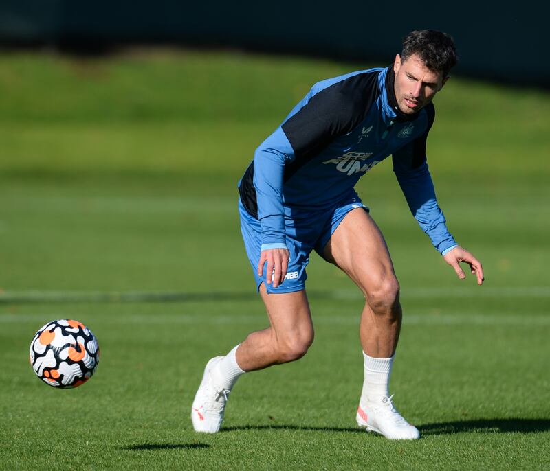 Fabian Schar in action at the Newcastle training session.