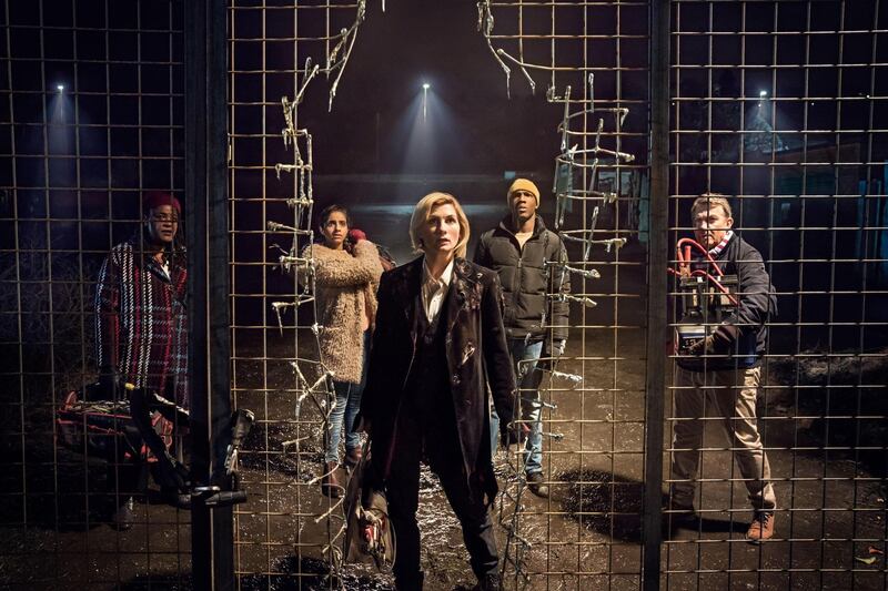 The Doctor (Jodie Whittaker) and the team on their first adventure. Courtesy BBC Studios