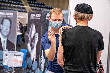 A man receives his Covid-19 vaccine in Jutland, Denmark. EPA