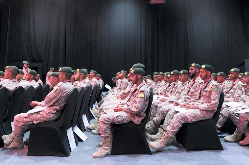 ABU DHABI, UNITED ARAB EMIRATES - OCTOBER 08, 2018. 

Military service students at the assembly hall of Mohammed Bin Zayed Council for Future Generations sessions, held at ADNEC.



(Photo by Reem Mohammed/The National)

Reporter: SHIREENA AL NUWAIS + ANAM RIZVI
Section:  NA