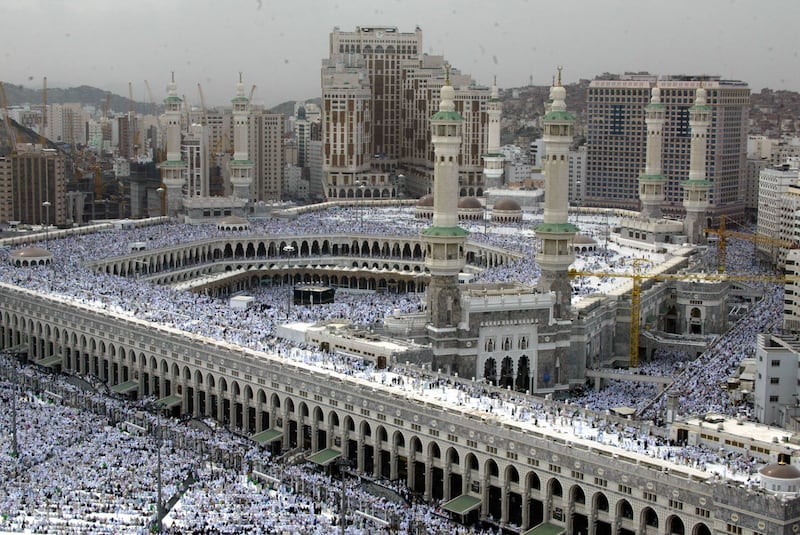 Pilgrims gather at the Grand Mosque in Makkah for Hajj in January 2004. Between 1988 and 2004, more minarets were built, along with a king's residence overlooking the mosque and areas for prayer were expanded. Heated floors, air conditioning, escalators and drainage system were also installed. AFP 