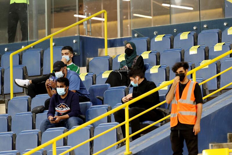 Fans inside the stadium before the match between Saudi Arabia and Palestine. Reuters