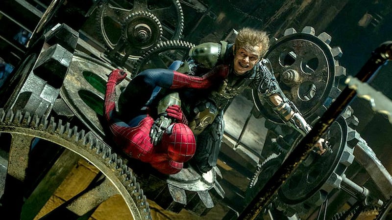 Spider Man and the Green Goblin battle it out in a scene from the film. Courtesy Marvel Enterprises