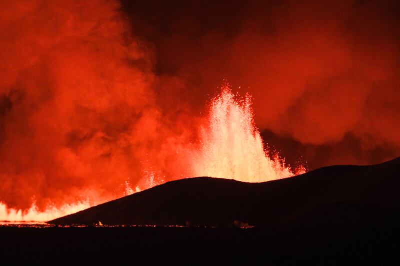 Molten lava is thrown into the air from a fissure on the Reykjanes Peninsula. AFP