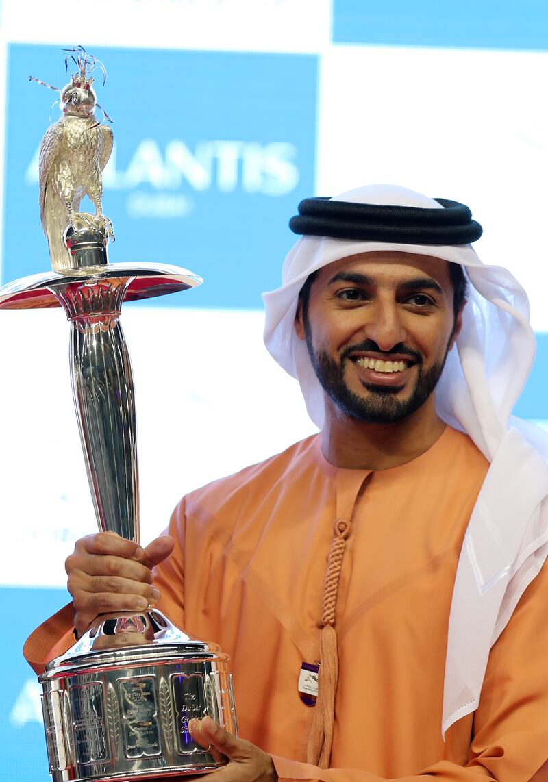 Sheikh Rashid bin Humaid Al Nuaimi after Switzerland won the Dubai Golden Shaheen. Chris Whiteoak / The National