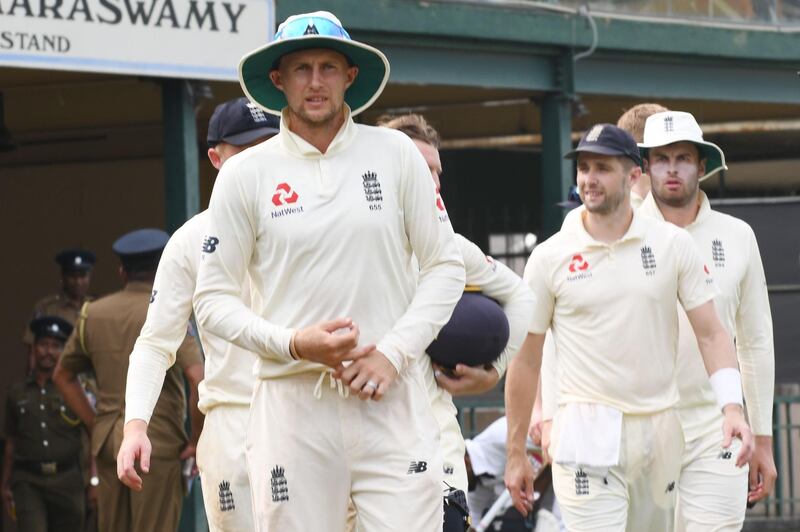 England's players leave the ground led by captain Joe Root. AFP