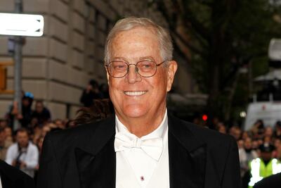 FILE PHOTO: Businessman David Koch arrives at the Metropolitan Museum of Art Costume Institute Gala Benefit celebrating the opening of "Charles James: Beyond Fashion" in Upper Manhattan, New York May 5, 2014.  REUTERS/Carlo Allegri/File Photo