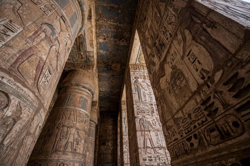 Part of the mortuary temple of the 20th Dynasty pharaoh Ramses III (1186 BC - 1155 BC) at Medinet Habu, on the west bank of the Nile, outside Luxor, Egypt. AFP