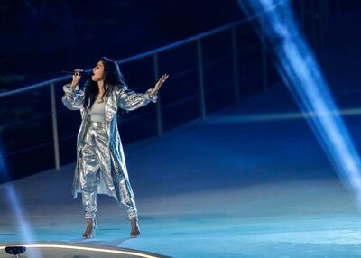 Abu Dhabi, March 21, 2019.  Special Olympics World Games Abu Dhabi 2019. Closing Ceremony. Nicole Scherzinger performs live in the stadium, with her second song, Victorious, written for the Special Olympics. 
Victor Besa/The National Victor Besa/The National