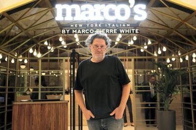 ABU DHABI,  UNITED ARAB EMIRATES , SEPTEMBER 25 – 2019 :- Chef Marco Pierre White at the Marco’s New York Italian restaurant at the Fairmont hotel Bab Al Bahr in Abu Dhabi. ( Pawan Singh / The National ) For Life Style . Story by Panna