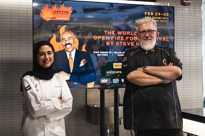 Emirati chef Aysha AlObeidli and UAE Barbecue Champion Gabriel Casagrande. Photo: Open Fire Food Festival