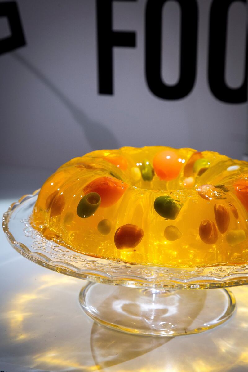 <p>&nbsp;</p>

<p>Jell-o salad from the United States: a congealed &quot;salad&quot; from the 1960s, which is made from flavoured gelatin and fruit, but&nbsp;that can also be made using cottage cheese, cream cheese, marshmallows, nuts, pretzels, carrots, olives and mayonnaise.&nbsp;Photo by Anja Barte Telin</p>
