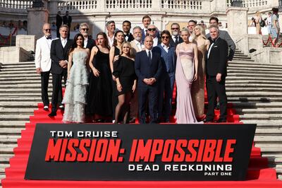 The cast of Mission: Impossible – Dead Reckoning Part One at the film's premiere in Rome. Getty