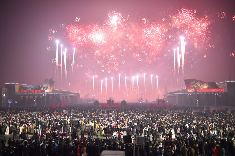 A fireworks display on Kim Il Sung Square in Pyongyang, North Korea. AFP
