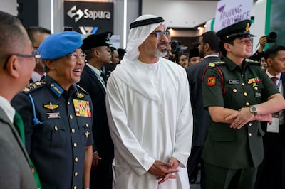 Sheikh Khaled bin Mohamed, Crown Prince of Abu Dhabi, visited the Langkawi International Maritime and Aerospace Exhibition in Malaysia alongside King Sultan Abdullah Ahmad Shah and Crown Prince Tengku Hassanal Ibrahim Alam Shah. Photo: @ADMediaOffice / Twitter