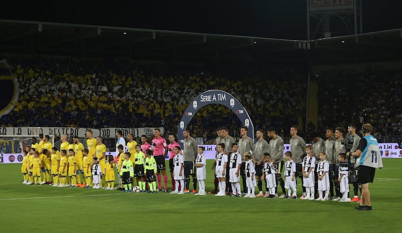 Frosinone and Juventus players line up at the start of their Serie A match. Getty Images