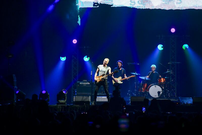 Sting cut an age-defying figure in skin-tight jeans and T-shirt for his performance at Etihad Arena, Abu Dhabi. All photos: Khushnum Bhandari / The National 