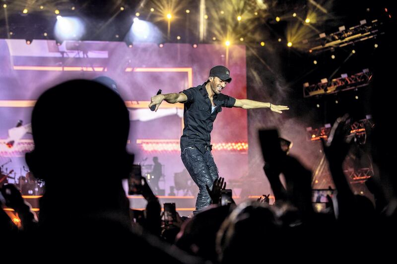Enrique Iglesias performs for fans at the Formula E venue in Riyadh. Sportscode Images