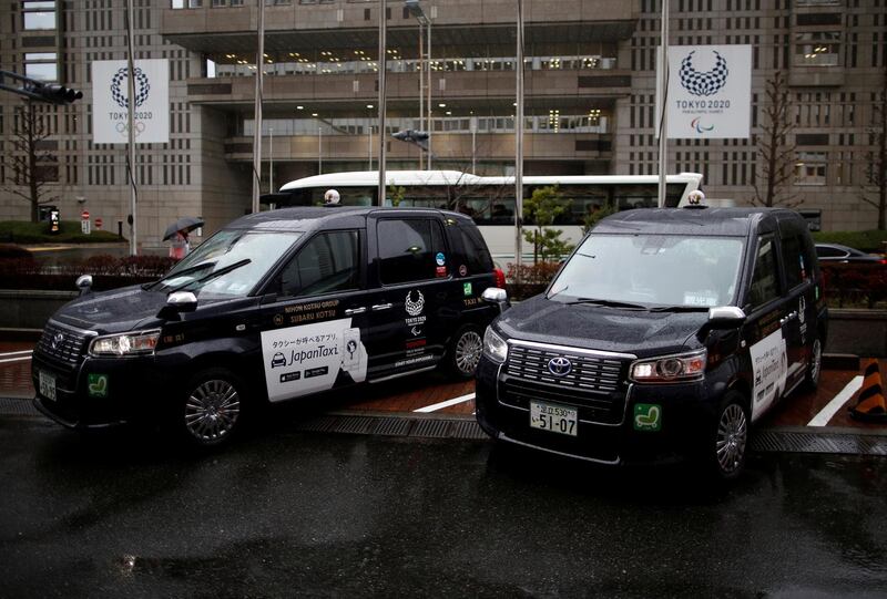 Toyota Motor Corp.'s JPN Taxi cars are parked in Tokyo, Japan March 4, 2019. Picture taken March 4, 2019.   REUTERS/Issei Kato