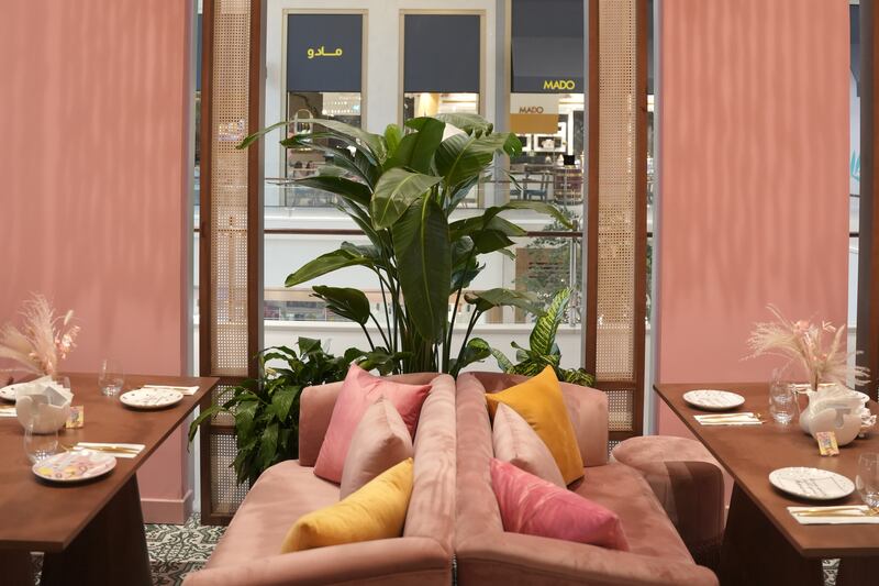 Saya Brasserie Cafe at Dubai Hills Mall has an overarching pink theme. Photo: Saya Brasserie Cafe