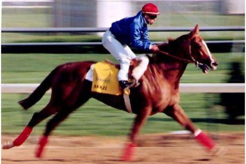 Pat Valenzuela works Arazi at Churchill Downs in 1991. The jockey described the horse's run as 'the fastest turn of foot I've ever experienced'. Chris Wilkins / AFP