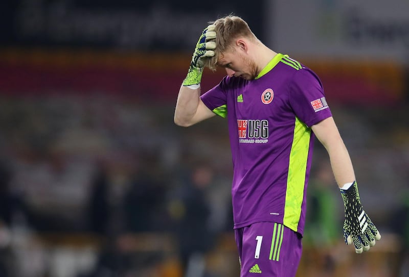 Sheffield United's Aaron Ramsdale looks dejected at the end of the match. Reuters
