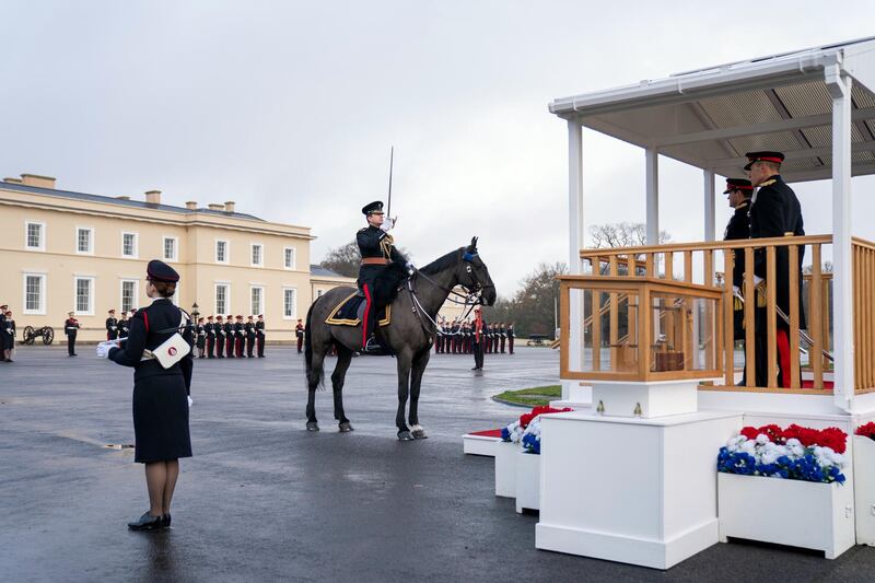 CAMBERLEY, SURREY, UNITED KINGDOM - December 11, 2020: The Sovereign’s Parade for Commissioning Course 201 at The Royal Military Academy Sandhurst. 

( Rashed Al Mansoori / Ministry of Presidential Affairs )
---