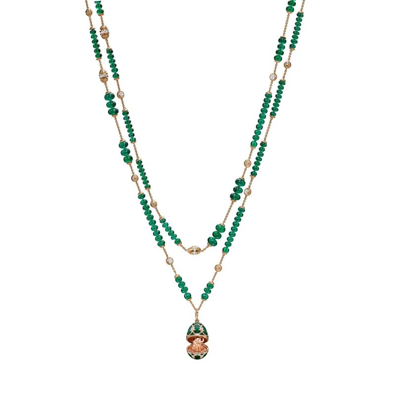 Fabergé x Gemfields x WFG, Emerald bead and Elephant Surprise Necklace