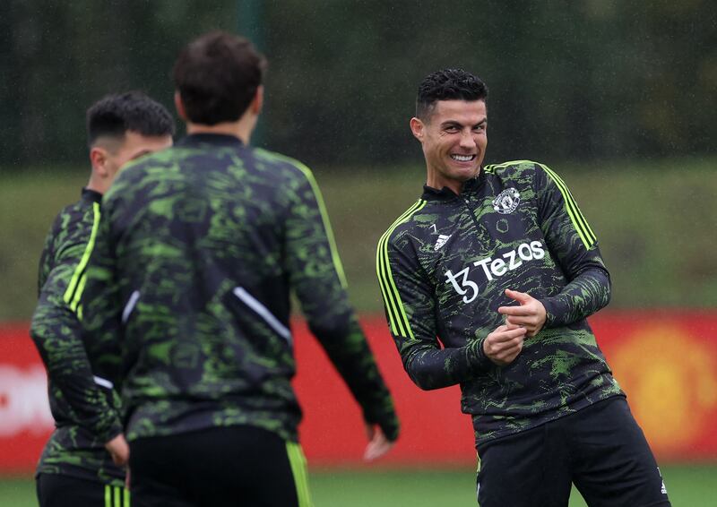 Manchester United's Cristiano Ronaldo with teammates at the Aon Training Complex on Wednesday, October 5, 2022,  on the eve of the Europa League clash with Omonia Nicosia. Reuters