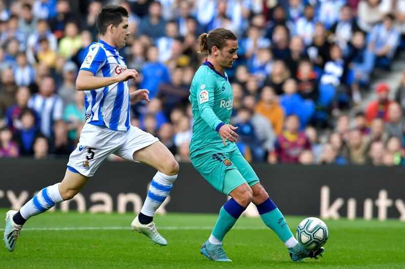 Barcelona's Antoine Griezmann, right, scored his side's first goal on Saturday. AP