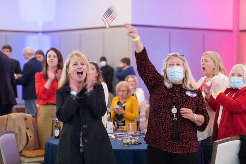 People celebrate a win for incumbent candidate Sen. Lindsey Graham (R-SC) at Graham's election night watch party in Columbia, South Carolina. AFP