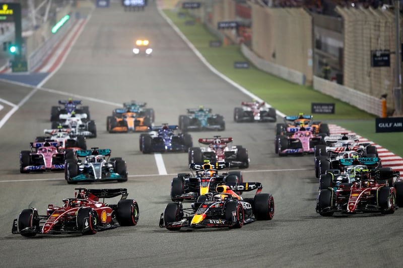 Charles Leclerc leads the pack at the start of the Formula One Grand Prix of Bahrain. EPA