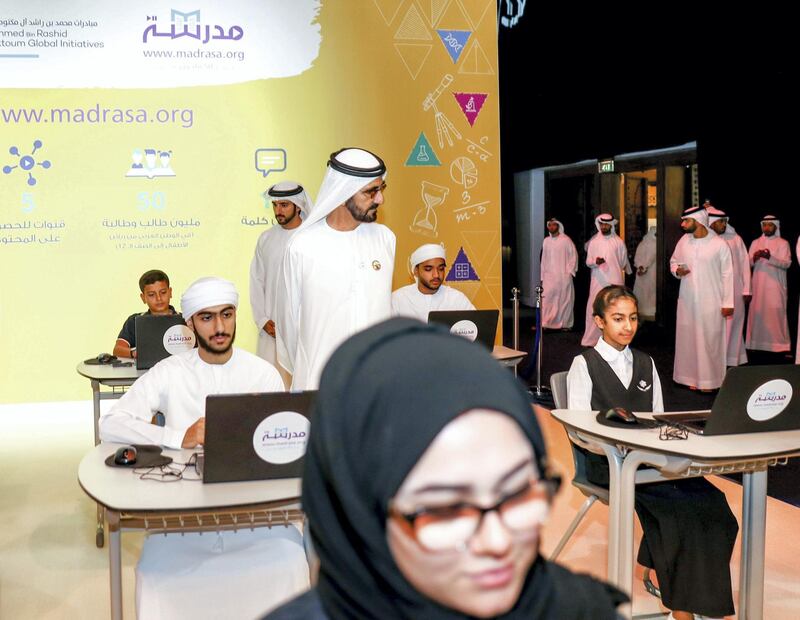 Mohammed bin Rashid inaugurates the largest Arabic school platform for e-learning. WAM